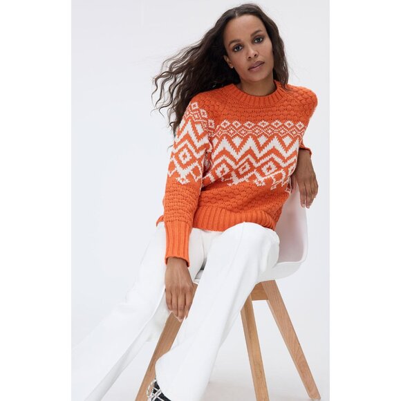 Alp N Rock Selena II Crew Neck Sweater Tangerine Orange Fair Isle Winter Ski XL - Picture 2 of 10